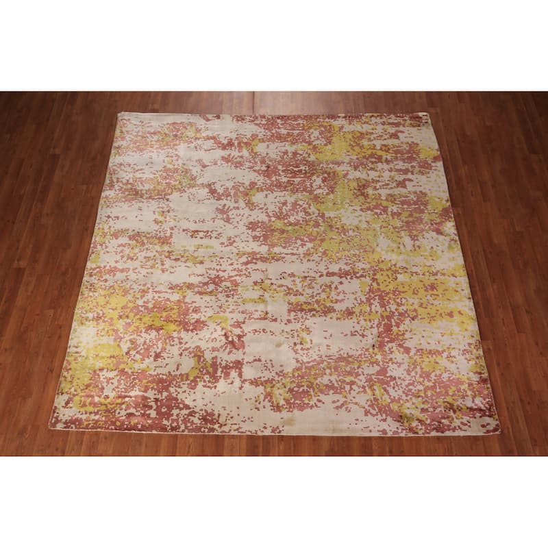 Contemporary Abstract Indian Square Rug Handmade Wool Carpet - 8'0" x 8'1"