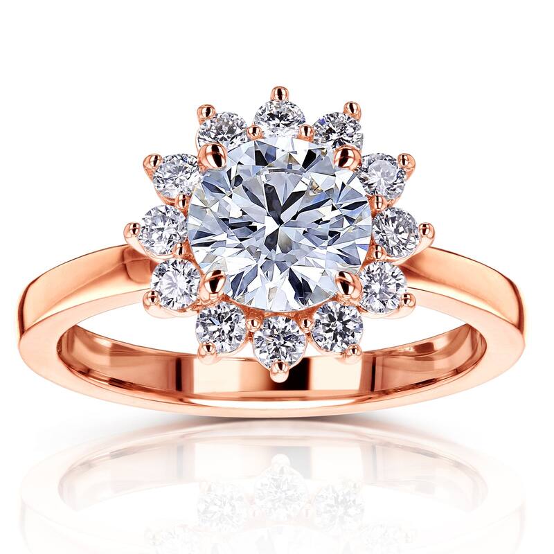 Kobelli 1.35 or 2.75 Carats Lab Grown Diamond Certified 14k Solid Gold Burst Halo Himawari Ring (EF/VS) - Rose - 7 - 1.35