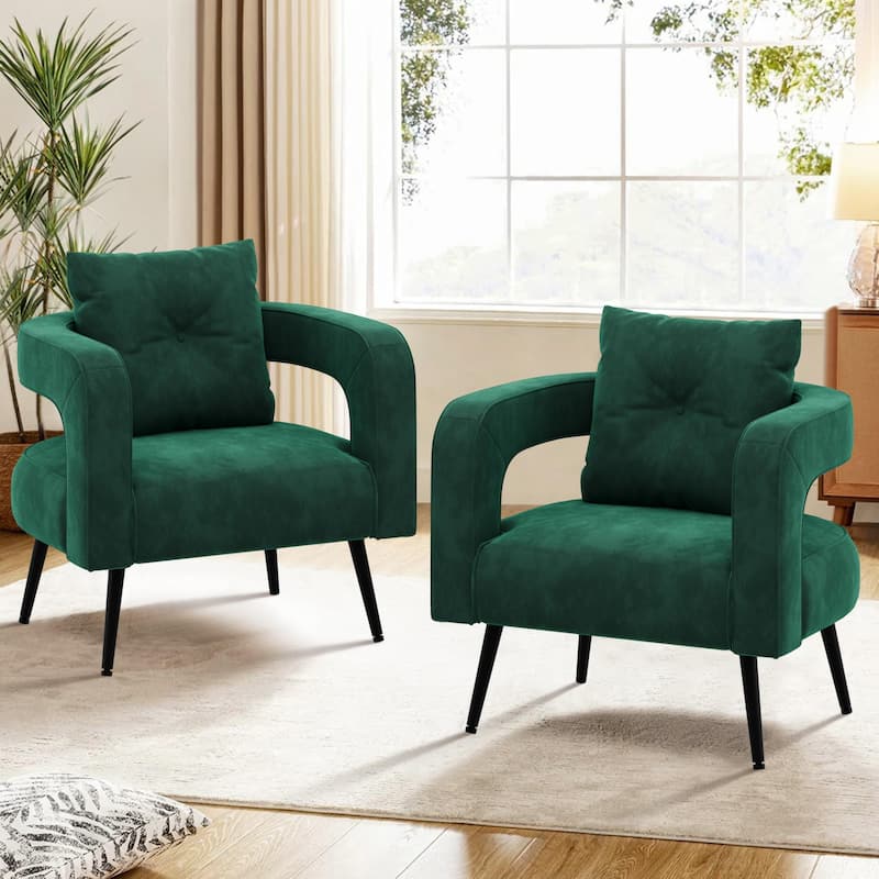Velvet Accent Chairs, Modern Barrel Club Chairs with Metal Legs, Cozy Round Upholstered Sofa Chairs for Living Room