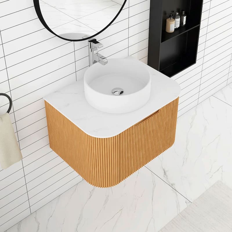 Wall-Mounted Bathroom Vanity with White Round Ceramic Sink
