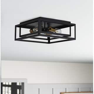 Farmhouse Black 3-Light Metal Frame Flush Mount Ceiling Light