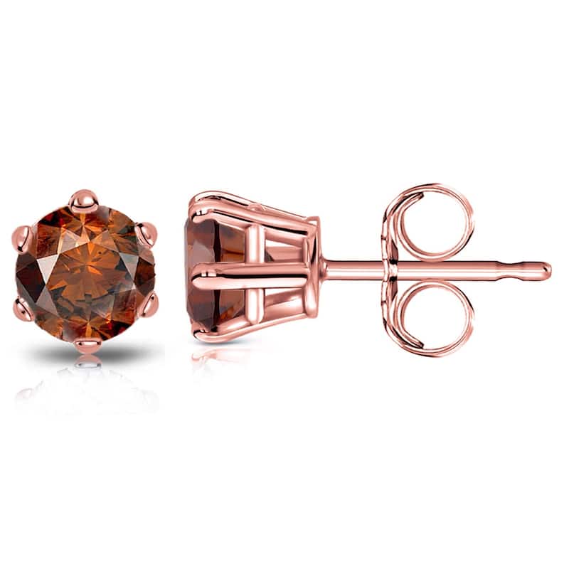 Auriya 14k Gold 1 1/2ctw Brown Diamond Stud Earrings 6-prong (SI1-SI2) - Rose