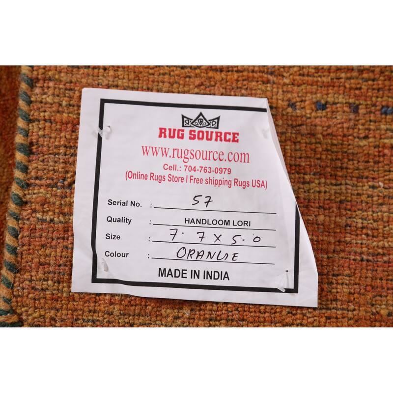 Orange Tribal Gabbeh Indian Area Rug Hand-Knotted Wool Carpet - 5'0" x 7'7"