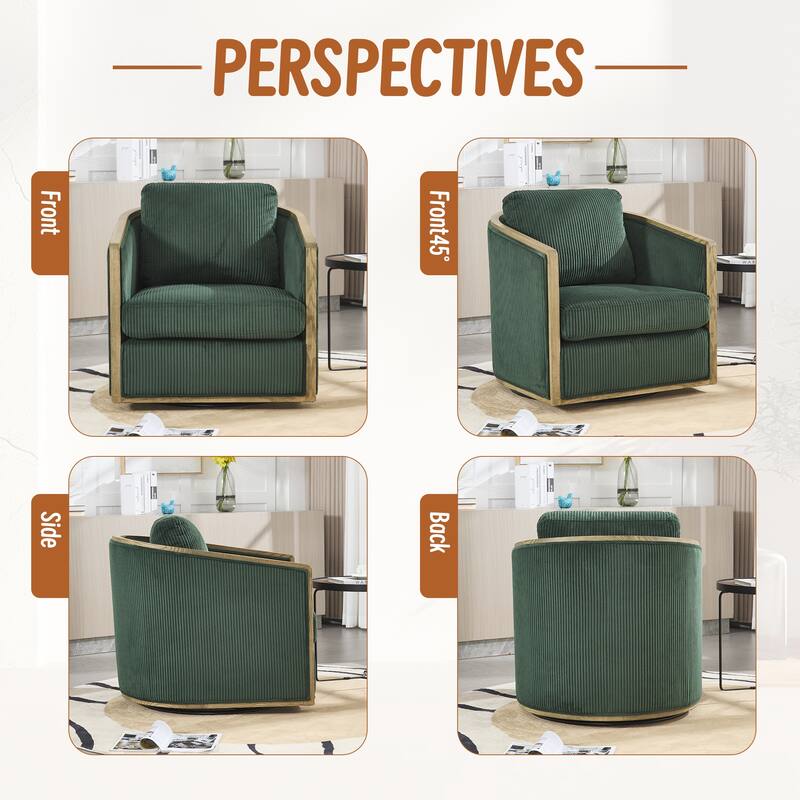 Corduroy Barrel Chair, Comfortable Living Room Accent Sofa Chair, 360 Degree Swivel Side Club Chair Leisure Arm Chair