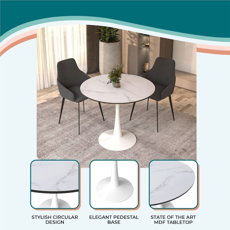 Bristol 32" Mid Century Modern Round Dining Table, MDF Wood Top & Glossy Iron Pedestal Base for Kitchen & Dining Room