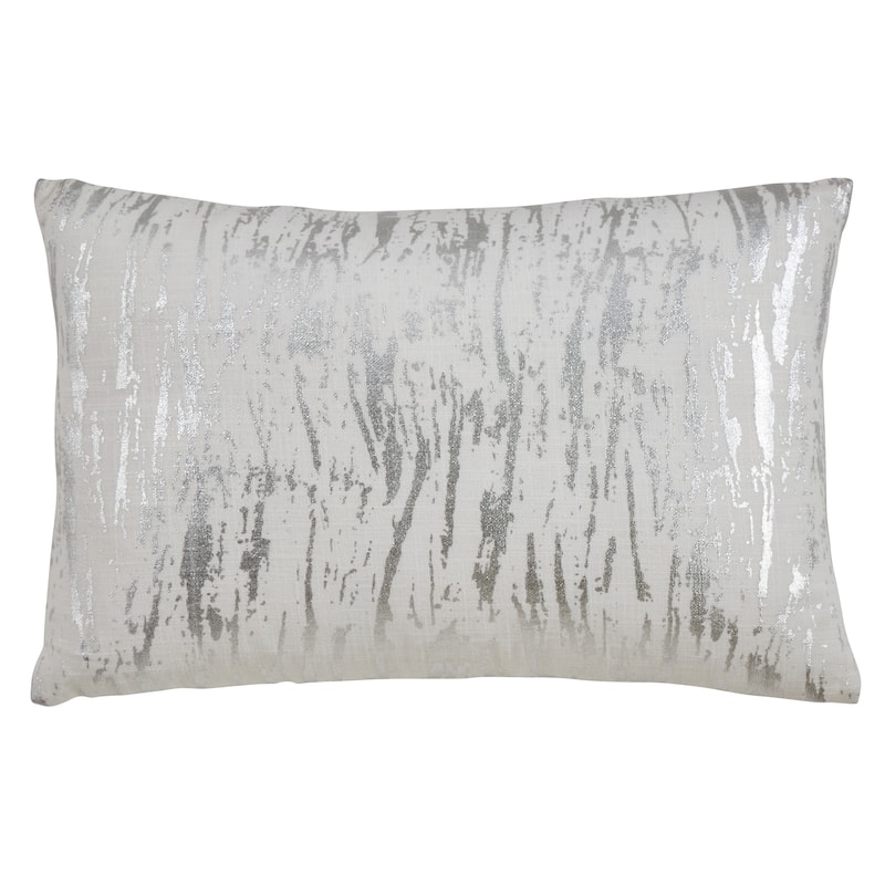 Distressed Metallic Foil Design Cotton Throw Pillow - 14"x22" - Polyester - Silver