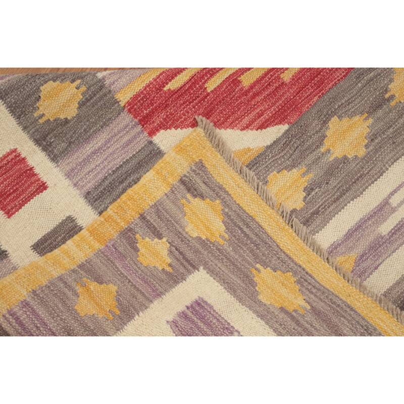 Hand Woven Oriental 100% Wool Carpet Southwestern Tribal Multi-Colored Kilim Area Rug - 8' 1'' X 4' 11''