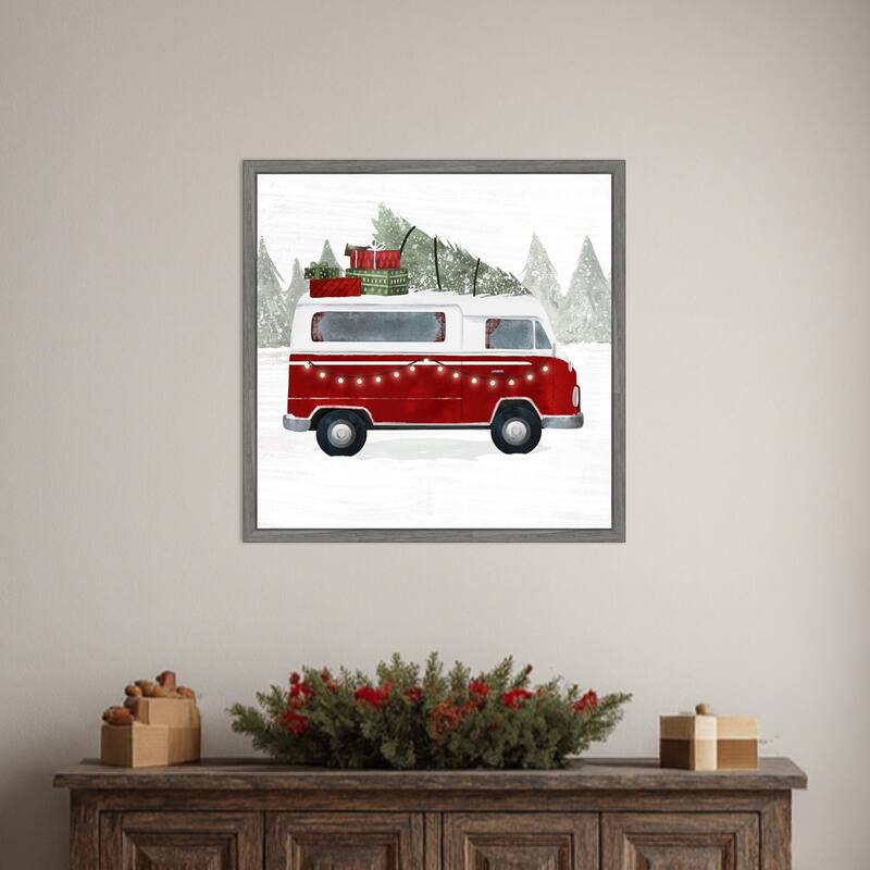 Yuletide Camper IV by Victoria Barnes (22 x 22 in.), Framed Canvas Wall Art Print - Sylvie Greywash