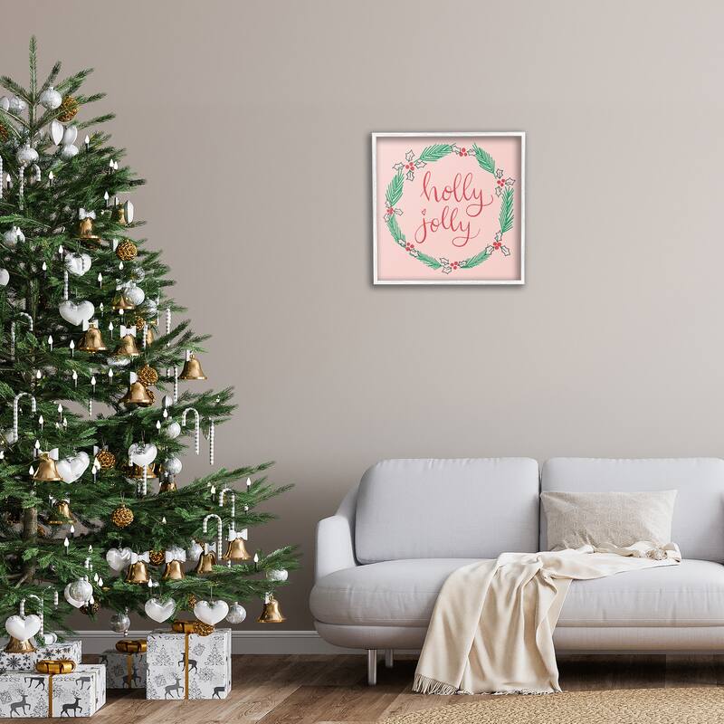 Stupell Minimal Holly Jolly Wreath Framed Giclee Art Design By Sazerelli Designs