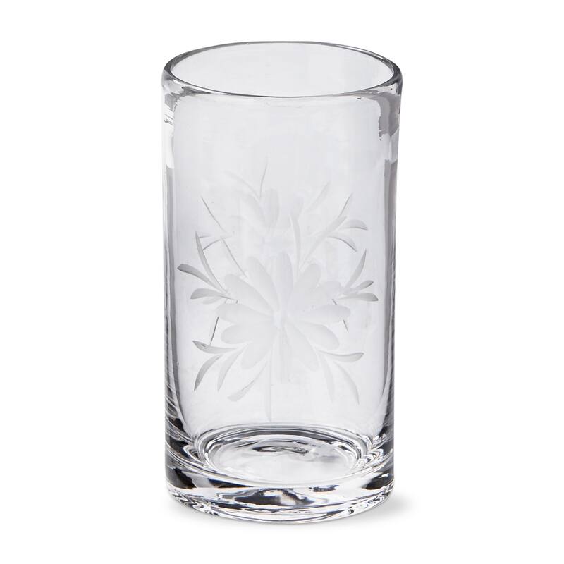 Fleur Etched Glass Clear Glass Tumbler, 3.0"L x 3.0"W x 5.5"H, 17 oz
