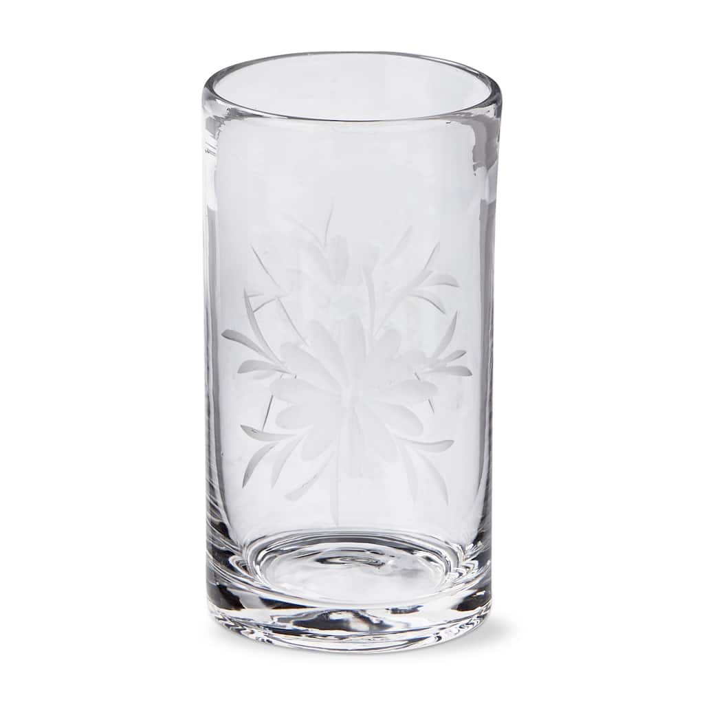 Fleur Etched Glass Clear Glass Tumbler, 3.0"L x 3.0"W x 5.5"H, 17 oz