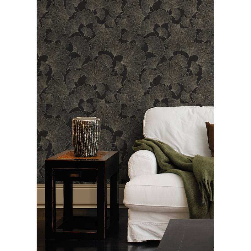Rasch Waft Black Ginkgo Wallpaper