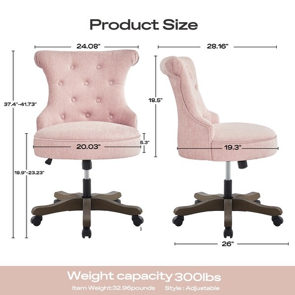 Office Chair with Wheels, Adjustable Height, Linen Fabric
