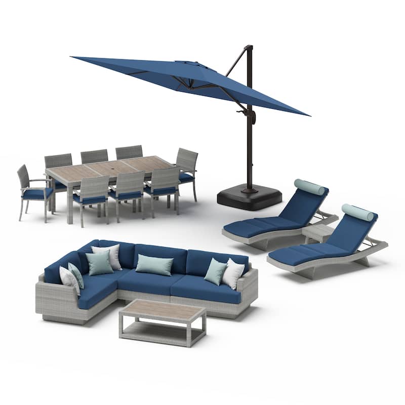 Portofino Comfort 18 Piece Sunbrella Outdoor Patio Sectional Seating & Dining Set with Umbrella