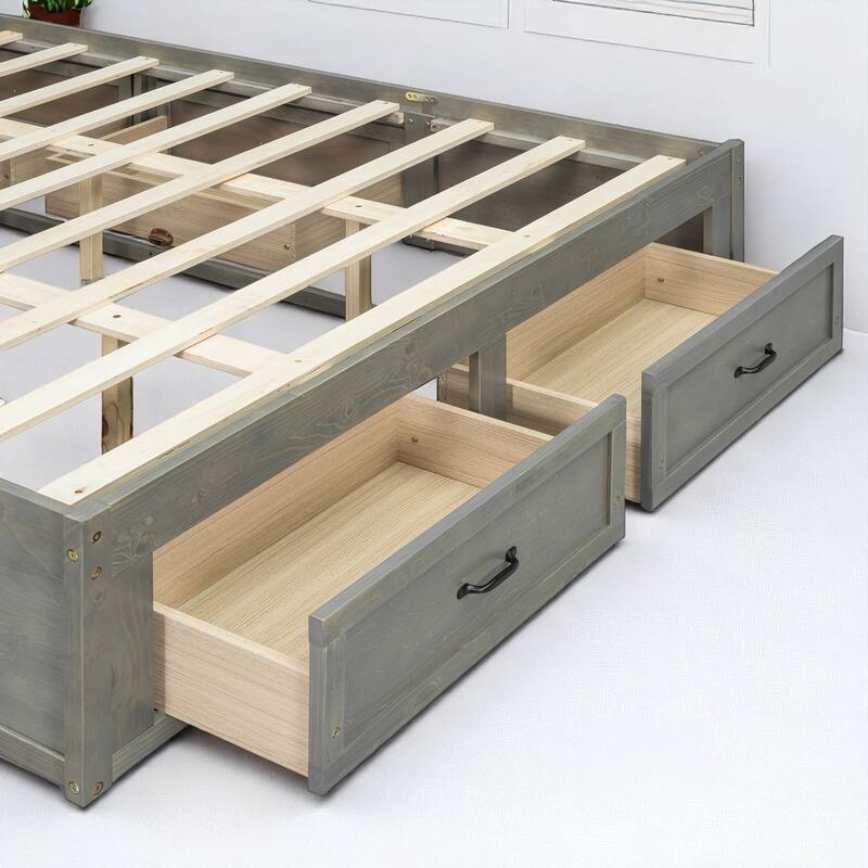 Full/Queen Platform Bed with 6 Storage Drawers, Modern Wood Frame with Slats, No Box Spring Needed