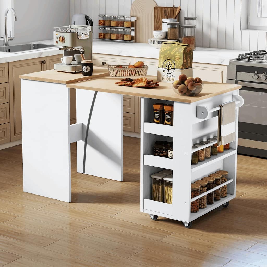 EROMMY Foldable Kitchen Island Table with Storage, Rolling Collapsible Dining & Work Table.