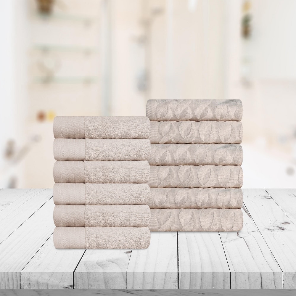 Turkish Cotton Herringbone and Solid Washcloth Towel Set by Superior