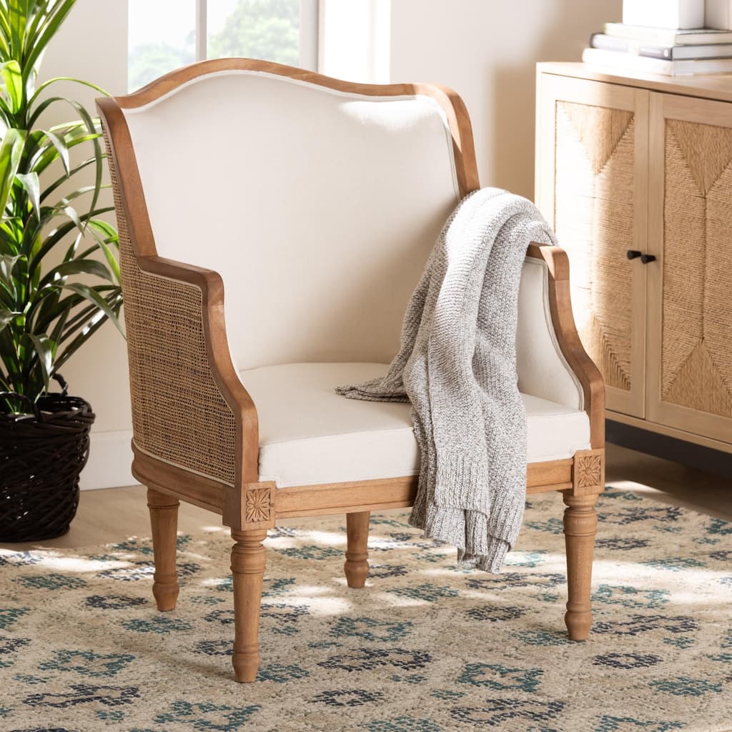 bali & pari Elizette Traditional French Beige Fabric and Honey Oak Finished Wood Accent Chair