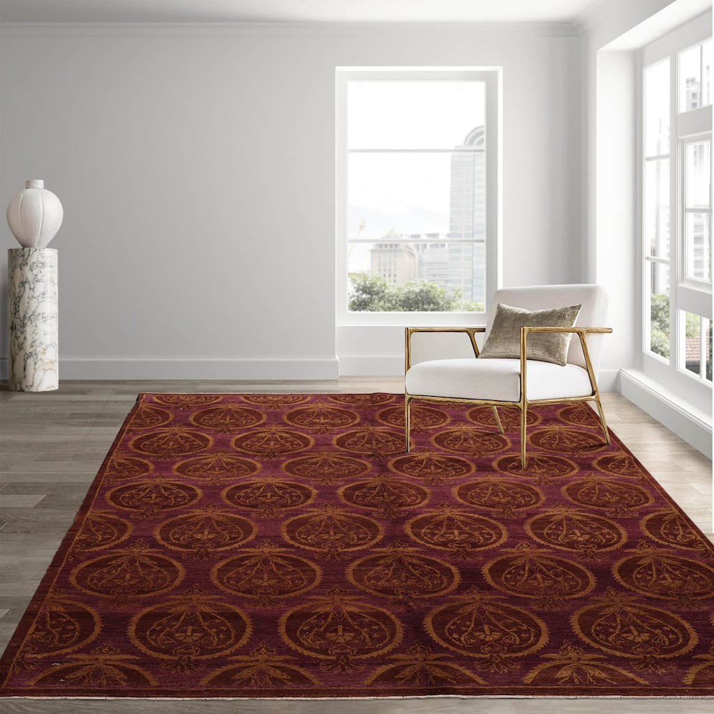 Hand Knotted Michaelian & Kohlberg Aubergine Tibetan Wool Area Rug - 6' x 8'