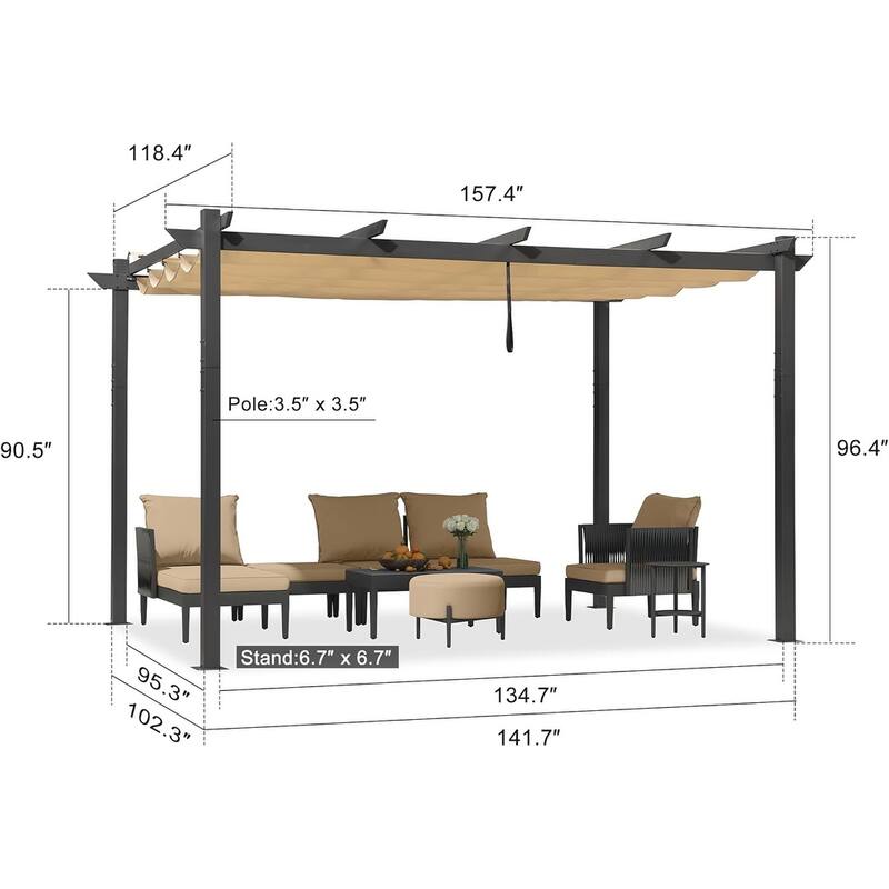 PURPLE LEAF Gazebo Outdoor Retractable White Heavy-Duty Aluminum Pergola with Extra Top Roof