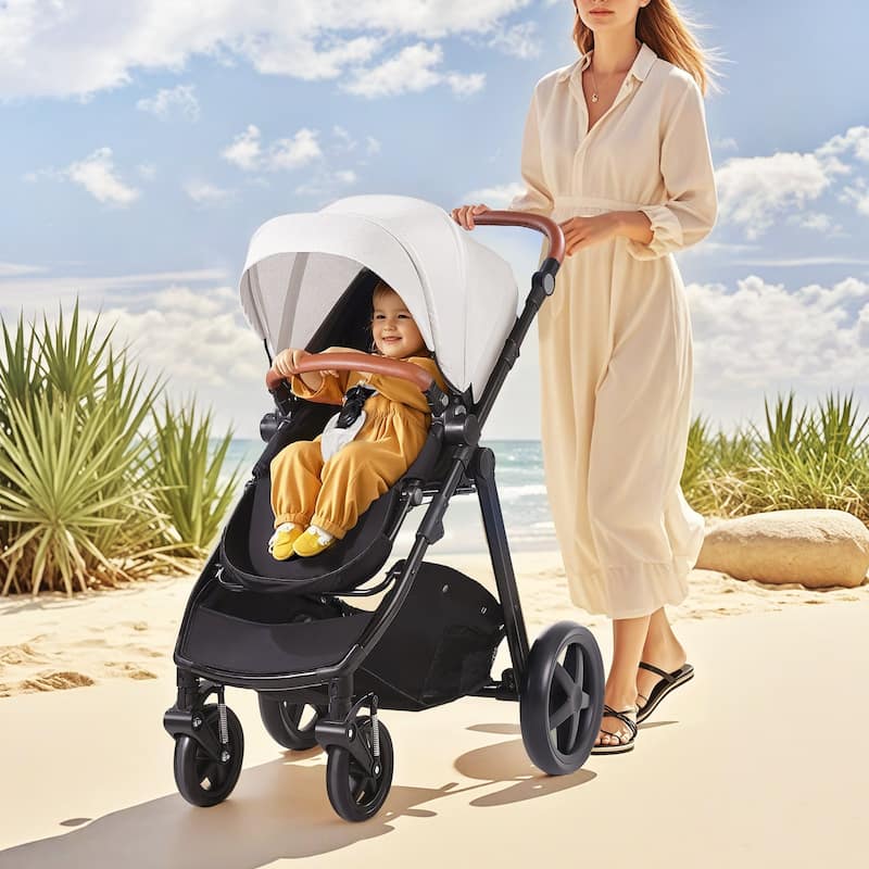 Oxford Aluminum Stroller with Bassinet and Adjustable Canopy - 35.4” L x 25.8” W x 43.9” H