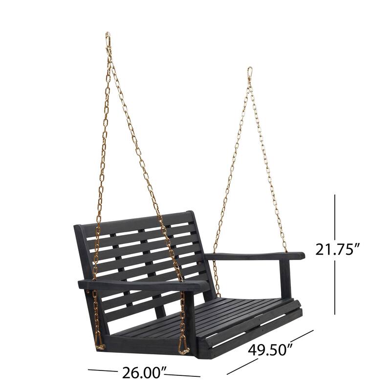 Mania Porch Swing Bench with Hanging Chain, Slatted Gray Acacia Wood