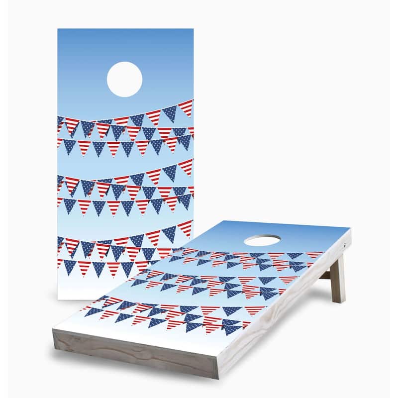 American Flag Banner Cornhole Game (Choose Wraps or Boards) - 2x4 Boards (24" x 48") - Include Edge Lights