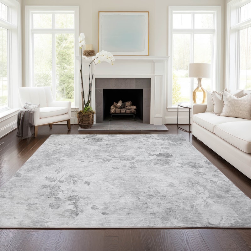 Machine Washable Indoor/ Outdoor Chantille Vanishing Floral Rug - Gray - 10' x 14'