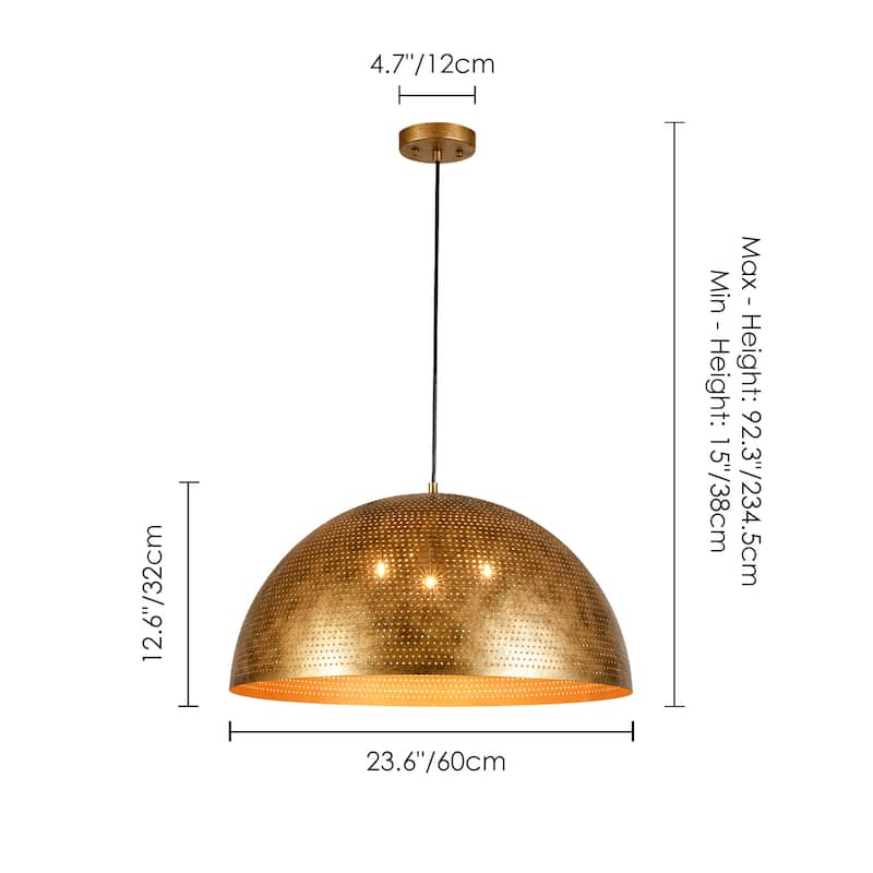 Rennnsan 3-Light Gold/Black Perforated Gold/Black Dome Pendant Light for Kitchen Island Dining Room