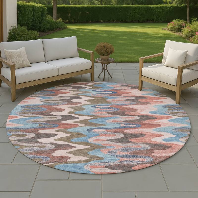 Machine Washable Indoor/ Outdoor Modern Mason Chantille Rug - Pink - 8' x 8'