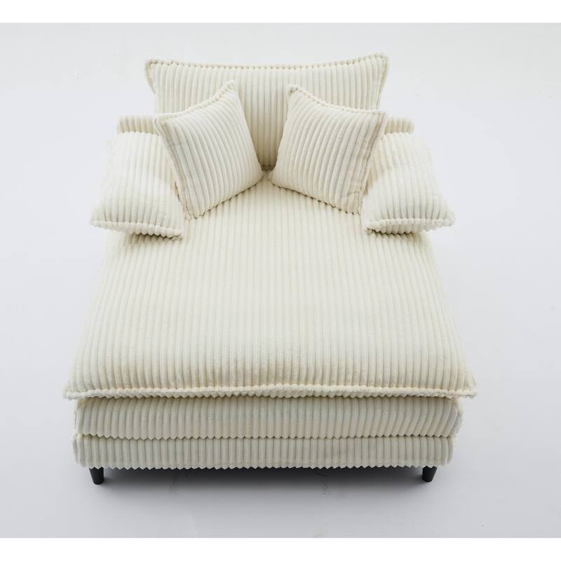 Corduroy Oversized Chaise Lounge with 4-Position Adjustable Backrest, 2 Pillows & 300lb Capacity - Convertible Sofa Bed