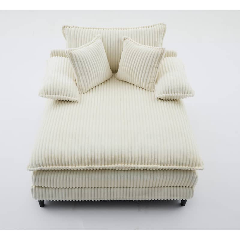 Reclining Sleeper Sofa Bed Single Chaise Lounge Corduroy Upholstered Lounge Couch Chair with Adjustable Backrest and Pillows