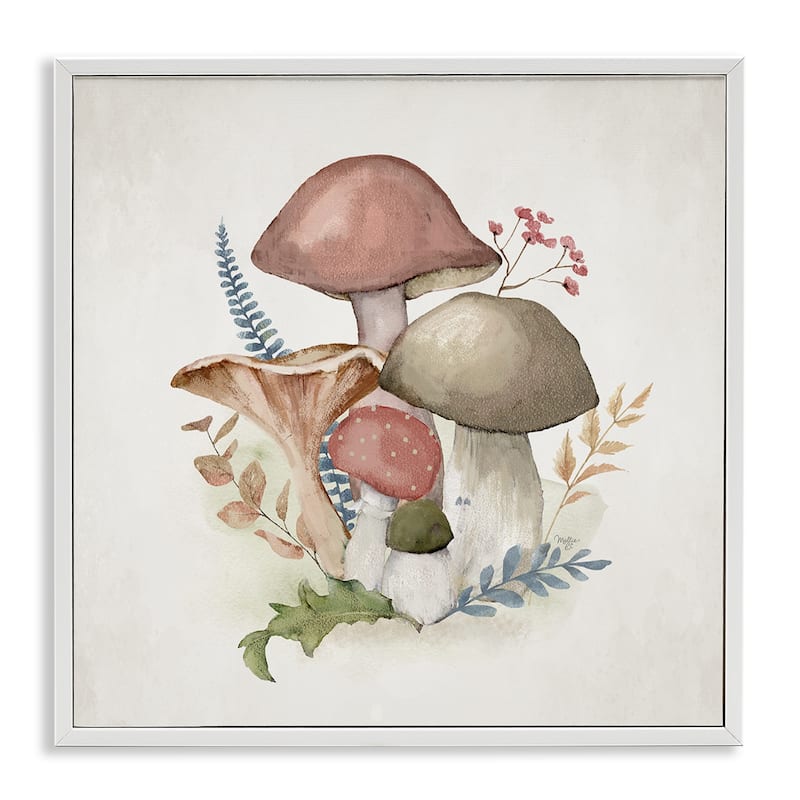 Stupell Pink Blooming Mushrooms Framed Giclee Art Design By Mollie B. - 24 x 24 - White