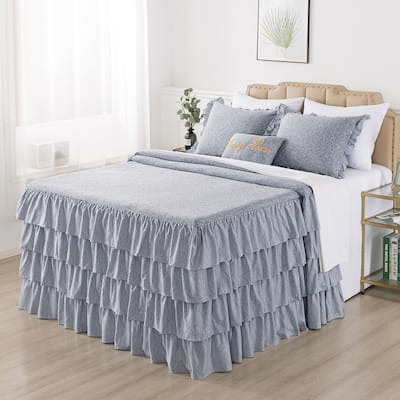 4 Piece Knit Ruffled Style Bed Skirt Coverlets Bedspreads