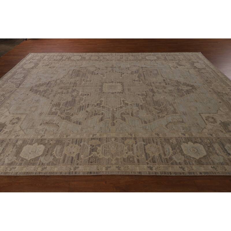 Vegetable Dye Beige Oushak Turkish Area Rug Handmade Wool Carpet - 8'11"x 12'3"