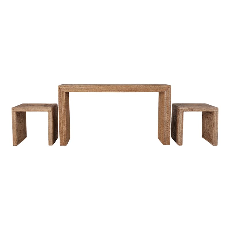 Handcrafted Woven Console Table with Side Tables - 55", Brown & Tan - 55.0"