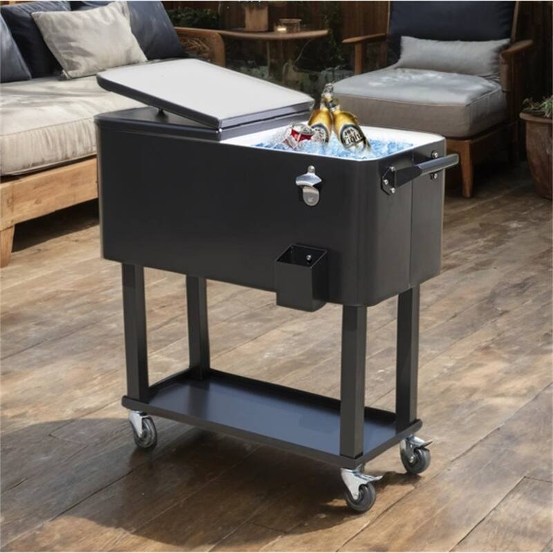 Outsunny 80 QT Rolling Cooler Cart with Wheels for Party