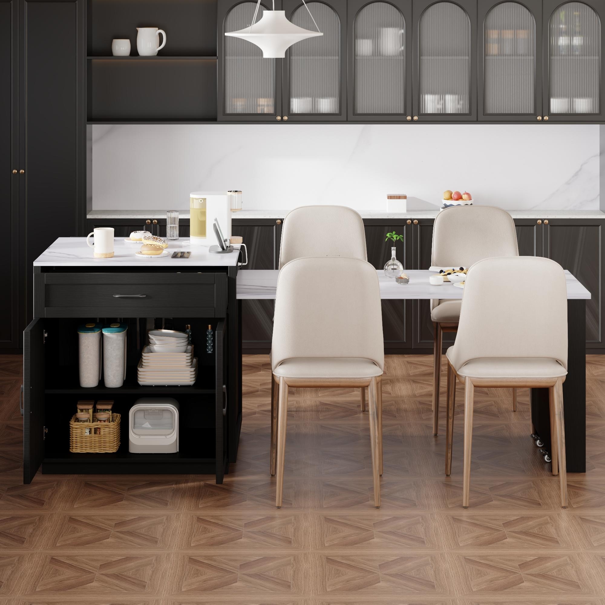 82.7 inch Kitchen Island with Extendable Dining Table