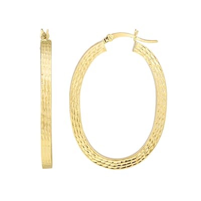 Curata 10k Yellow Gold Oval Hoop Square Tube Full Sparkle Cut Finish Earrings - 35mm