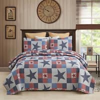 Patriotic Quilt Set Americana Stars and Plaid Patchwork Coverlet with 2 ... image.