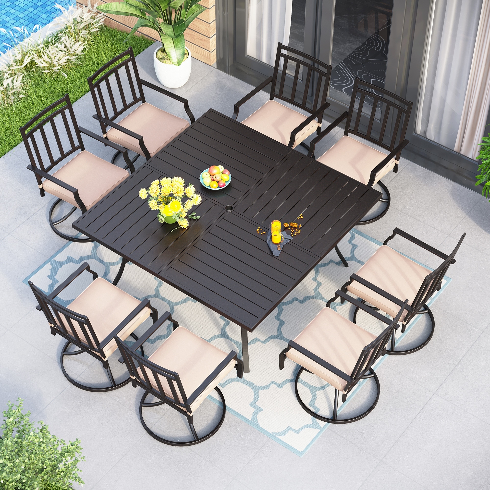 Square patio dining on sale table seats 8