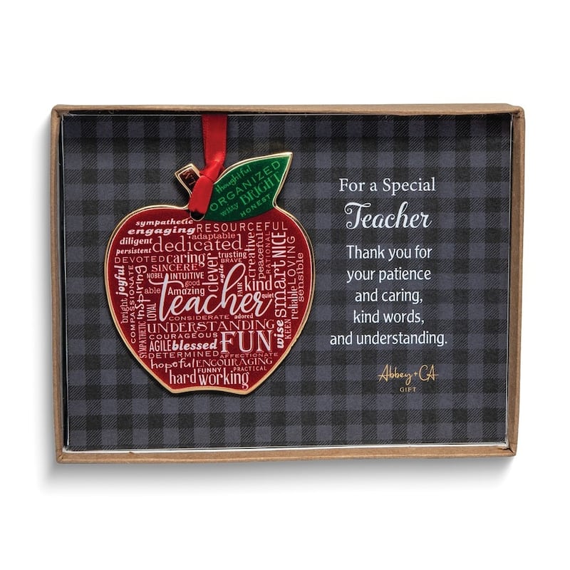 Curata Teacher Apple Metal Ornament Gift Boxed with Card