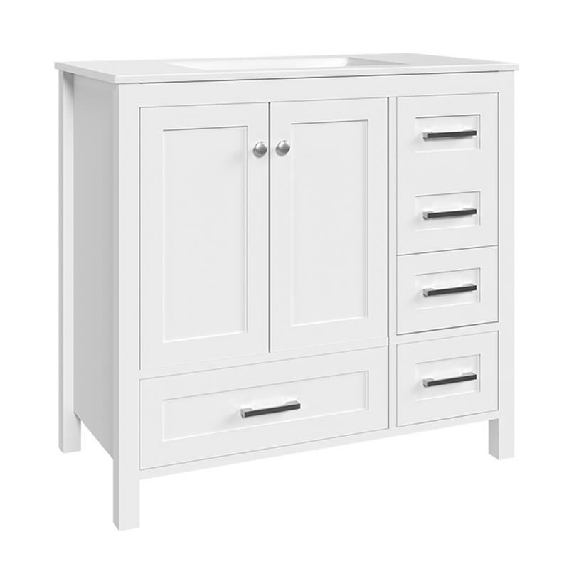 Modern Bathroom Vanity with Ceramic Sink, Soft-Close Storage Cabinet and Glossy Easy-Clean Countertop