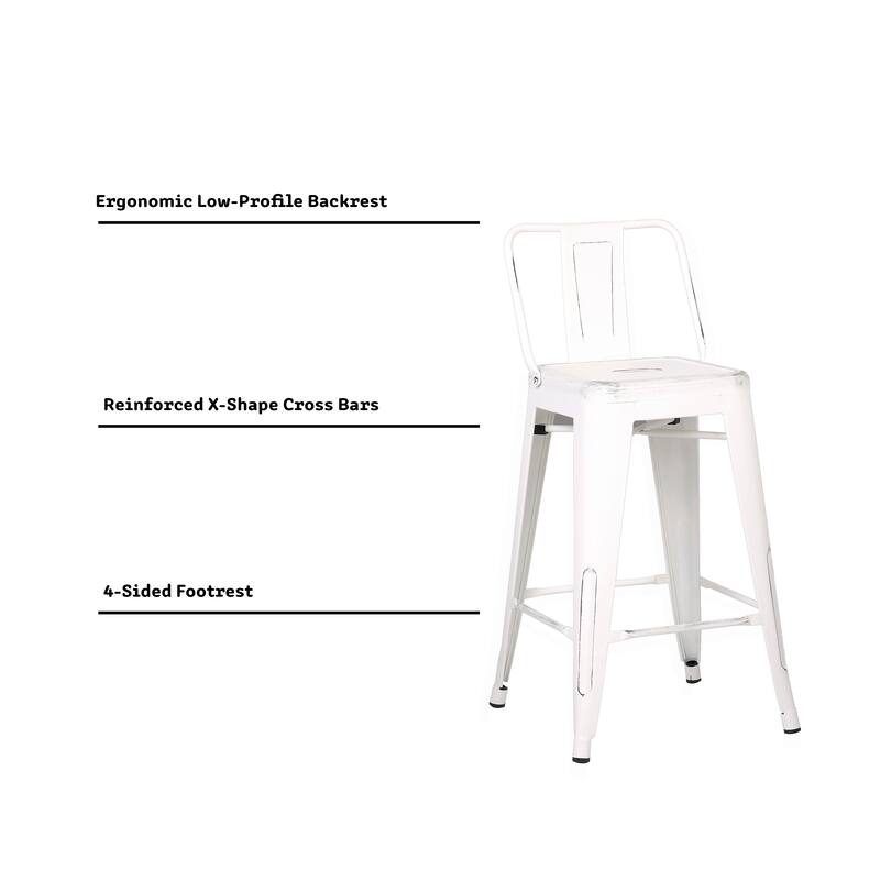 24" Seat Modern Light Weight Industrial Contemporary Metal Barstools with Bucket Back and 4 Leg Design, Bar Stools (Set of 2)