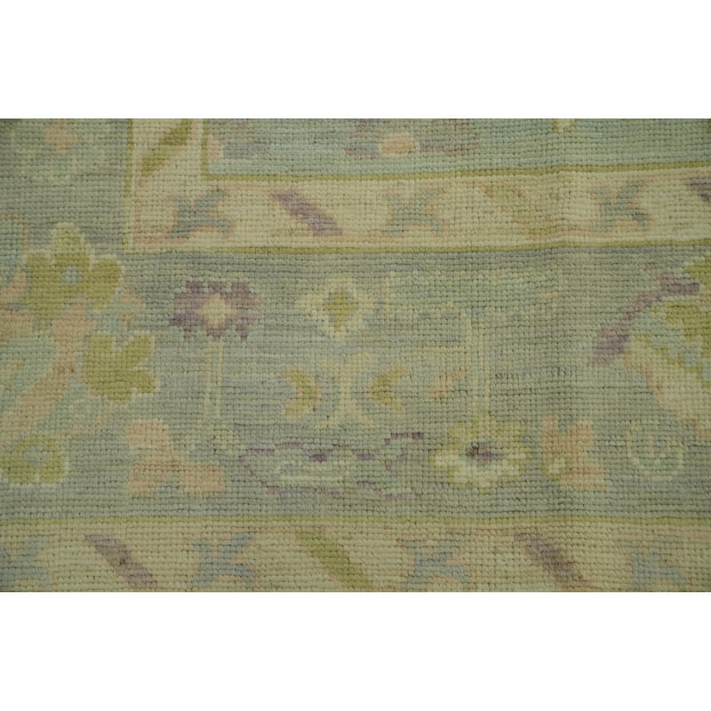 Vegetable Dye Wool Oushak Turkish Area Rug, Floral Geometric Carpet - 12' 0'' X 9' 2''