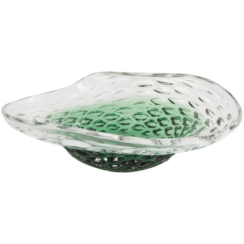 Black or Green Glass Handmade Abstract Wavy Ombre Decorative Bowl with Bubble Texturing