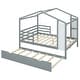 preview thumbnail 35 of 41, Full Size Wood House Bed with Roof & Fence, Multifunction Daybed Frame w/ Writing Board & Trundle for Kids Teens Girls/Boys