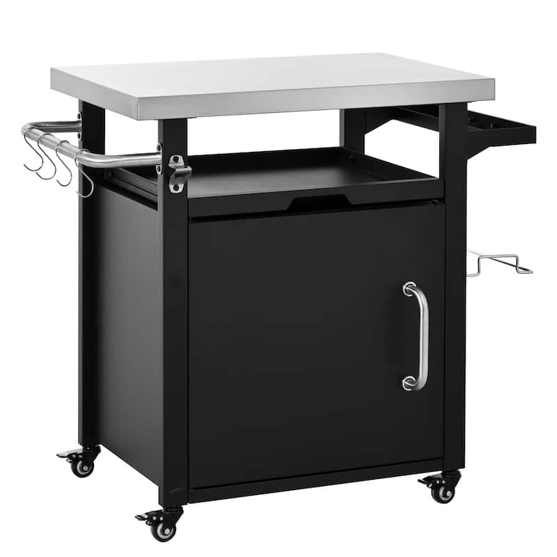 39.5" Outdoor Grill Cart & Pizza Oven Table with Stainless Steel Top, Storage Cabinet, and Waterproof Cover