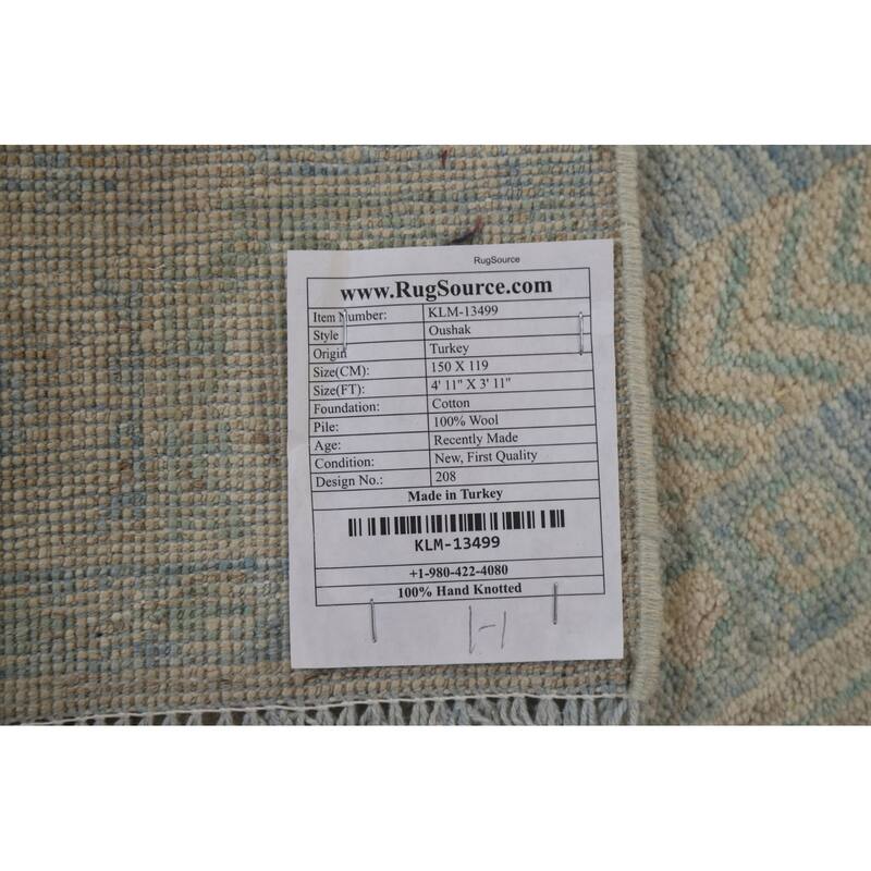 Vegetable Dye Oushak Turkish Oriental Area Rug Handmade Wool Carpet - 3'11" x 4'11"