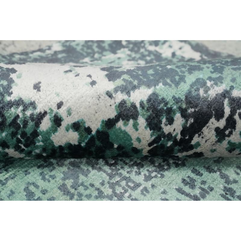 Hand Knotted Oriental Viscose Silk Carpet Modern Abstract Green Abstract Area Rug - 9' 10'' X 6' 0''